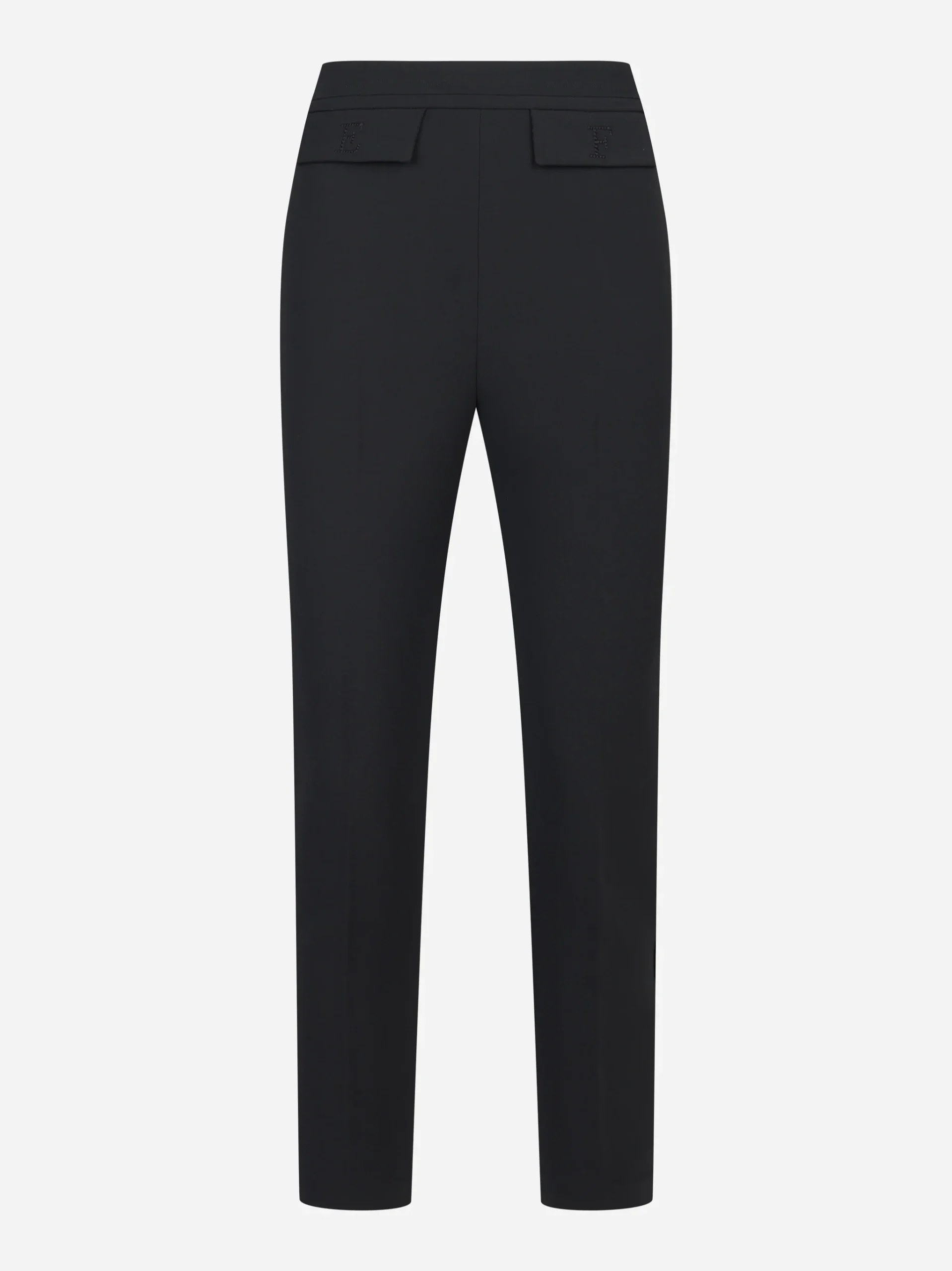 Pantalone nero in doppio crepe stretch con logo ricamato - immagine 2
