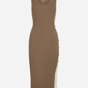 Abito in maglia con bande in viscosa lucida