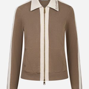 Giacca in maglia beige con bande in viscosa lucida
