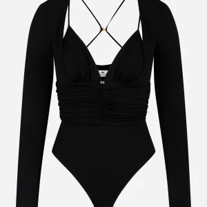 Body in jersey crepe con drappeggi Nero