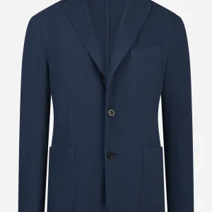 Blazer monopetto blu in cotone elasticizzato