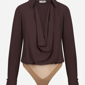 Body in georgette di viscosa marrone
