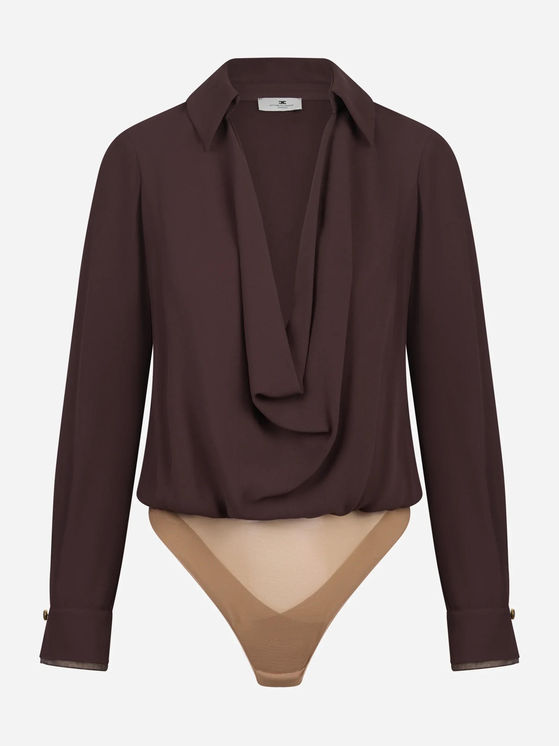 Body in georgette di viscosa marrone