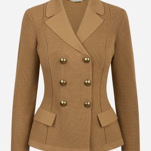 Giacca in maglia beige con bottoni gioiello