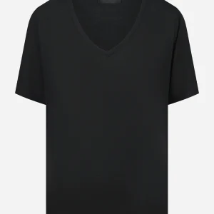 T-shirt scollo a v nera in modal e seta