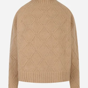 Pullover in maglia con losanghe jacquard Beige