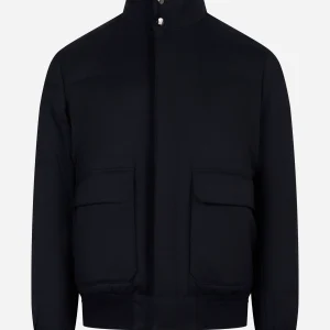 Bomber in lana con collo in pelliccia removibile Blu