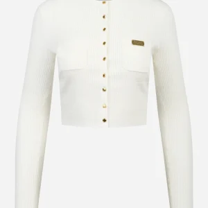 Cardigan in maglia bianco a micro trecce