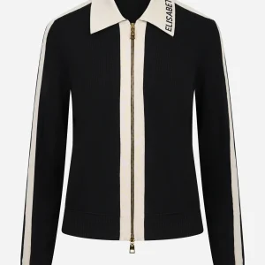 Giacca in maglia nera con bande in viscosa lucida