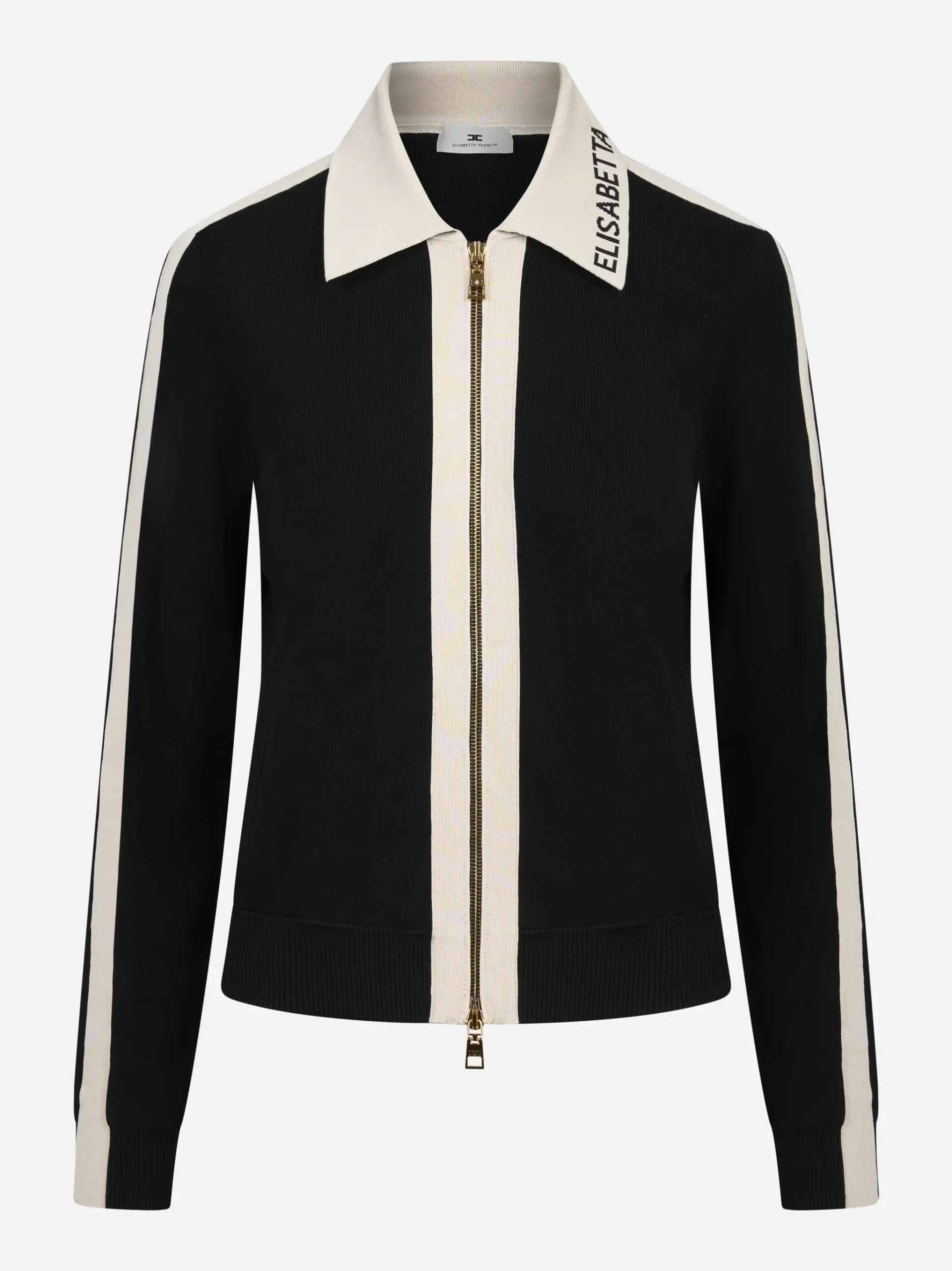 Giacca in maglia nera con bande in viscosa lucida