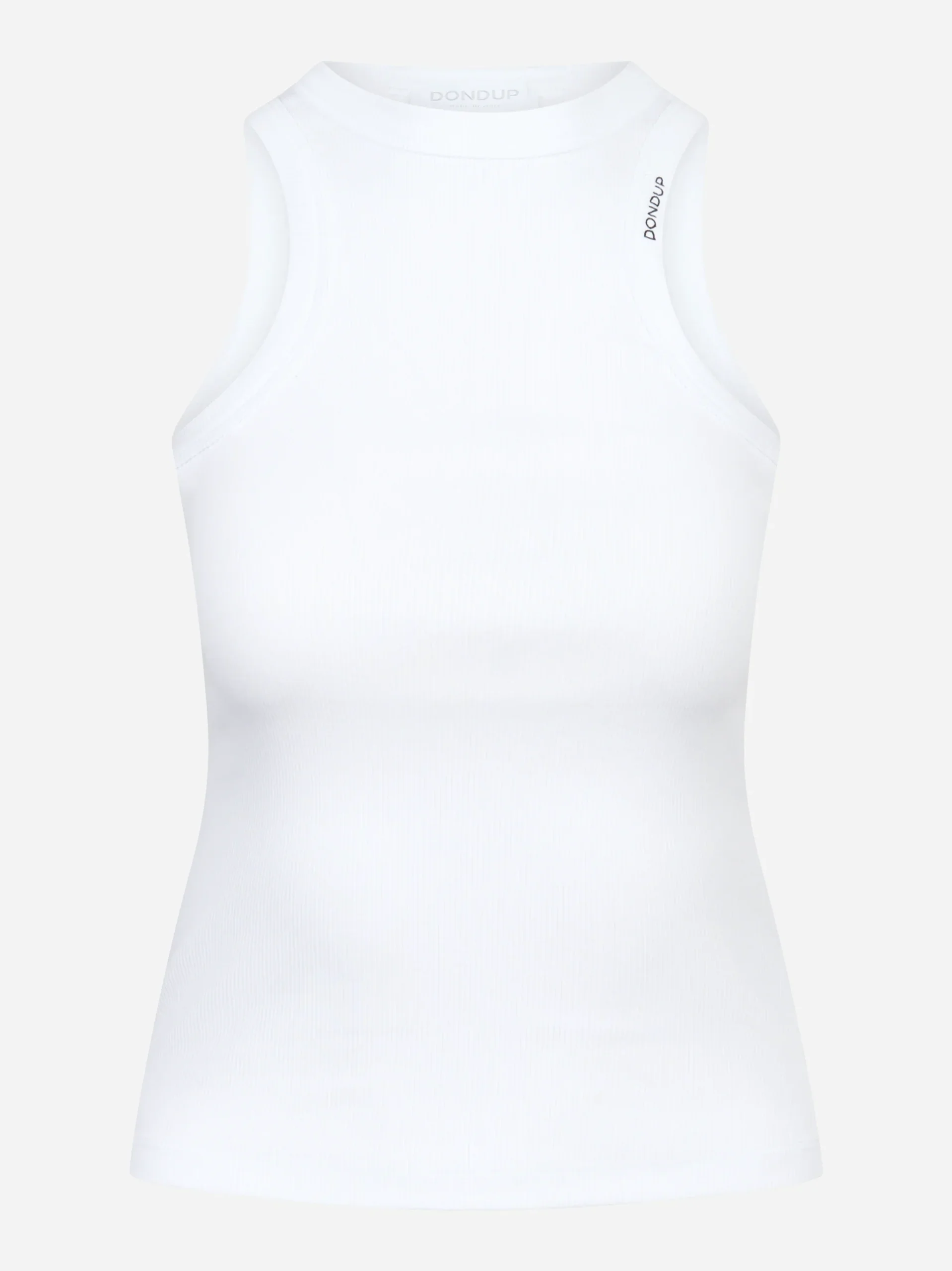 Canotta girocollo slim in costina di cotone bianca - immagine 2