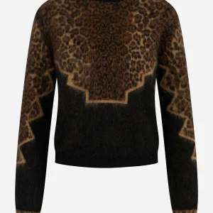 Maglia girocollo con lavorazione jaquard Nera