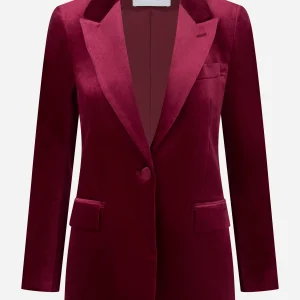 Blazer bordeaux con rever a lancia in velluto liscio