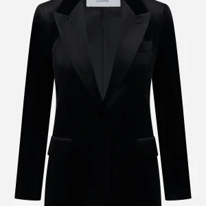 Blazer nero con rever a lancia in velluto liscio