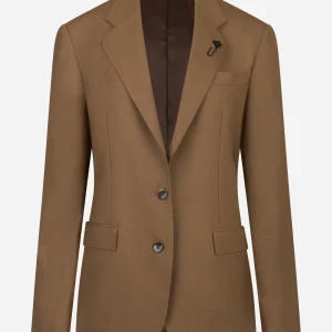 Blazer monopetto beige in tela di lana stretch