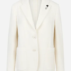 Blazer monopetto bianco in lana seta e cashmere