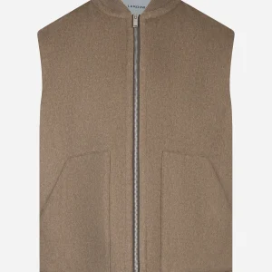 Gilet con zip in lana beige