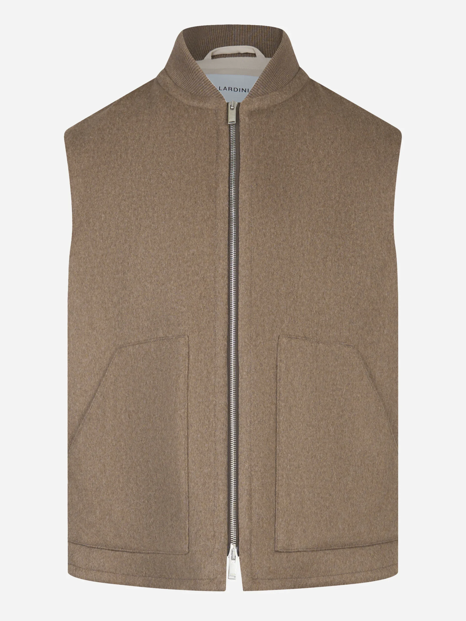 Gilet con zip in lana beige