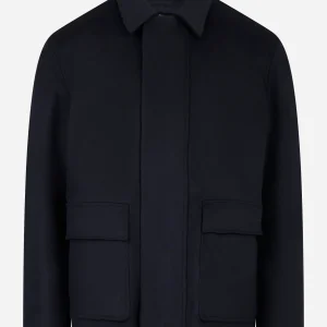 Giacca con zip nascosta in lana blu