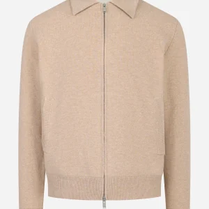 Bomber con colletto in lana double beige