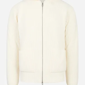 Maglia con zip e cappuccio in lana bianca