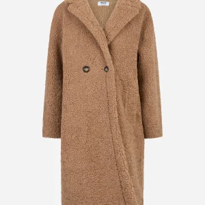Cappotto doppiopetto beige in teddy