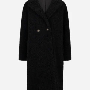 Cappotto doppiopetto nero in teddy