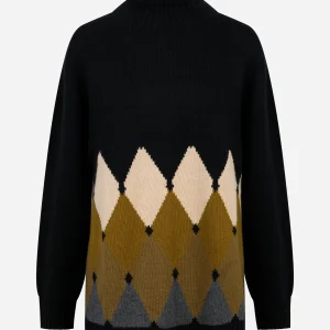 Dolcevita in cashmere nero con motivo diamond