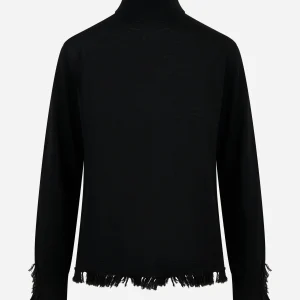 Dolcevita in lana merinos nero con frange