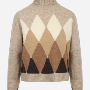 Dolcevita in lana con motivo diamond beige