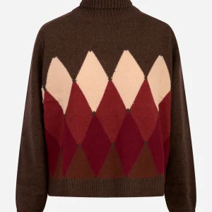 Dolcevita in lana con motivo diamond marrone