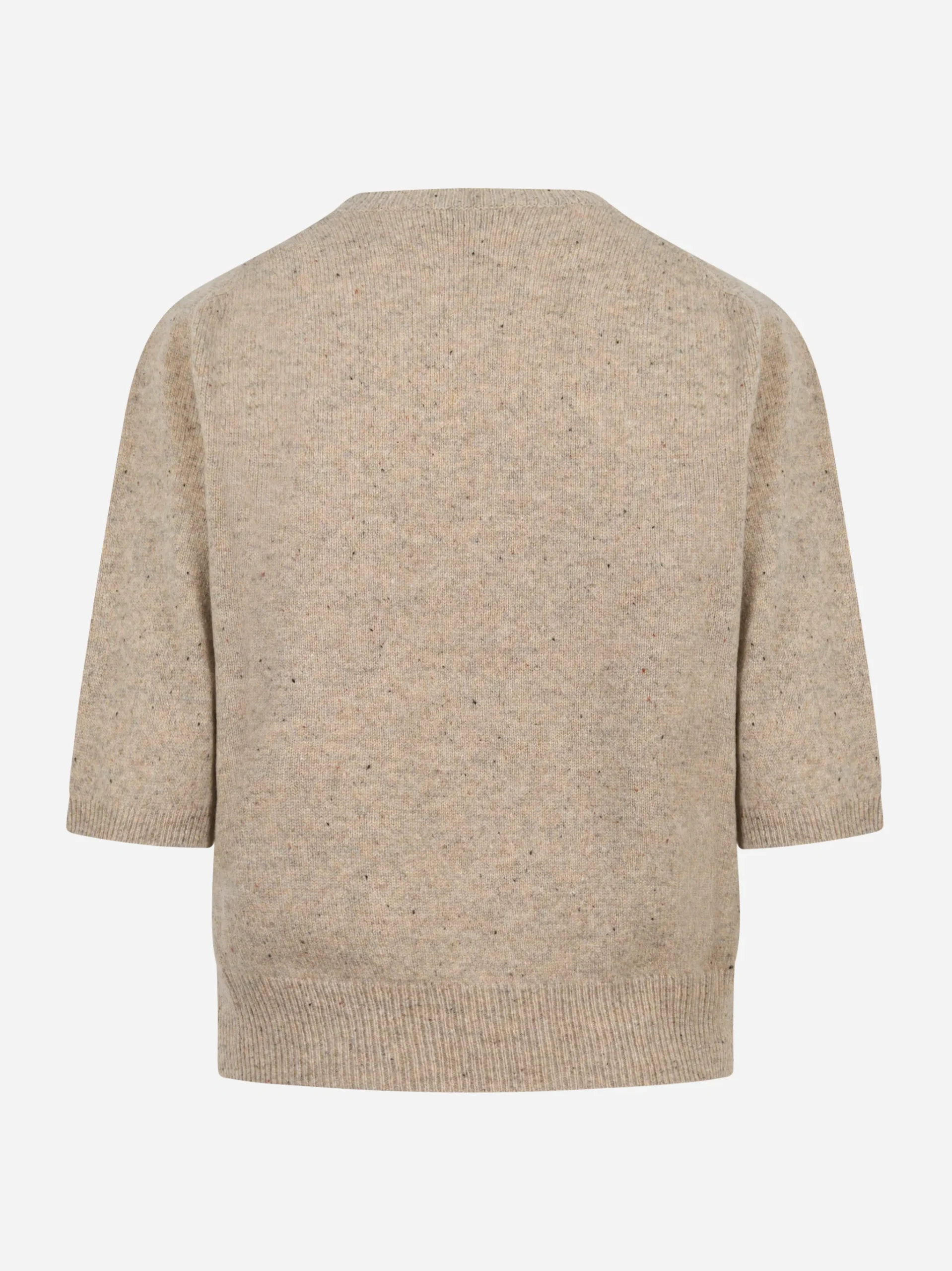 Maglia manica corta in lana con motivo diamond beige - immagine 3