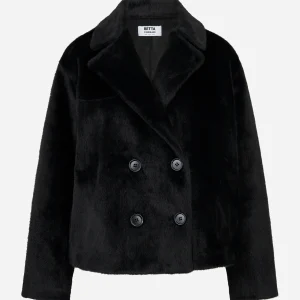 Caban doppiopetto nero in ecofur