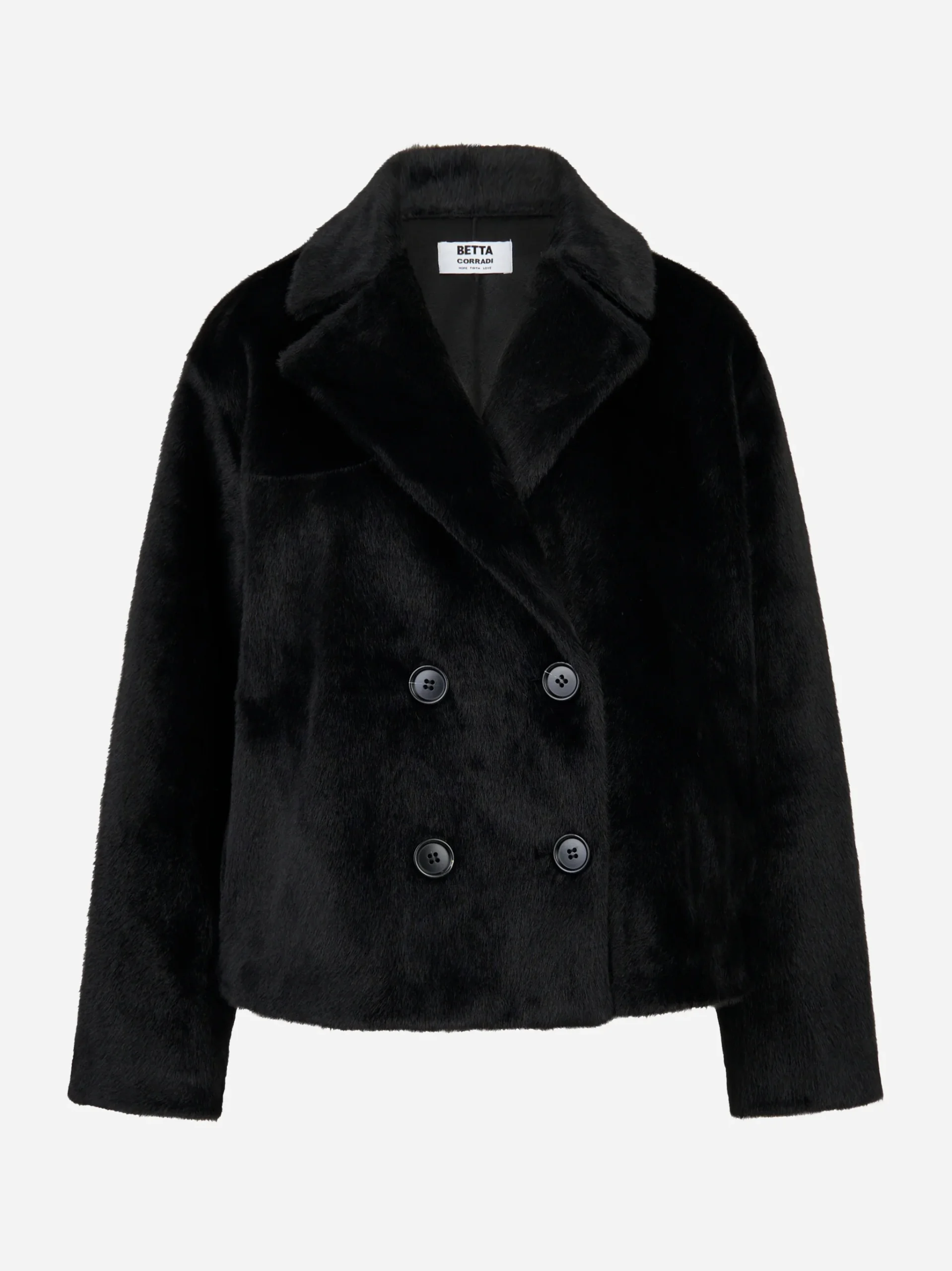 Caban doppiopetto nero in ecofur