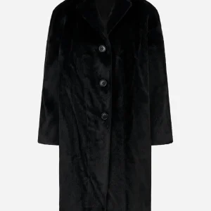 Cappotto nero monopetto in ecofur