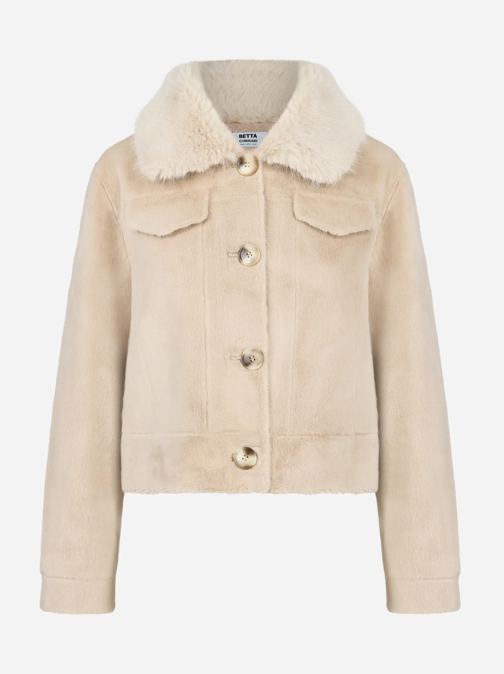 Giacca beige con taschini in ecofur