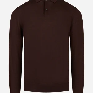 Polo manica lunga in lana finezza 16 Marrone