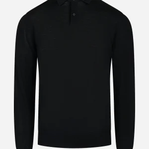 Polo manica lunga in lana finezza 16 Nero