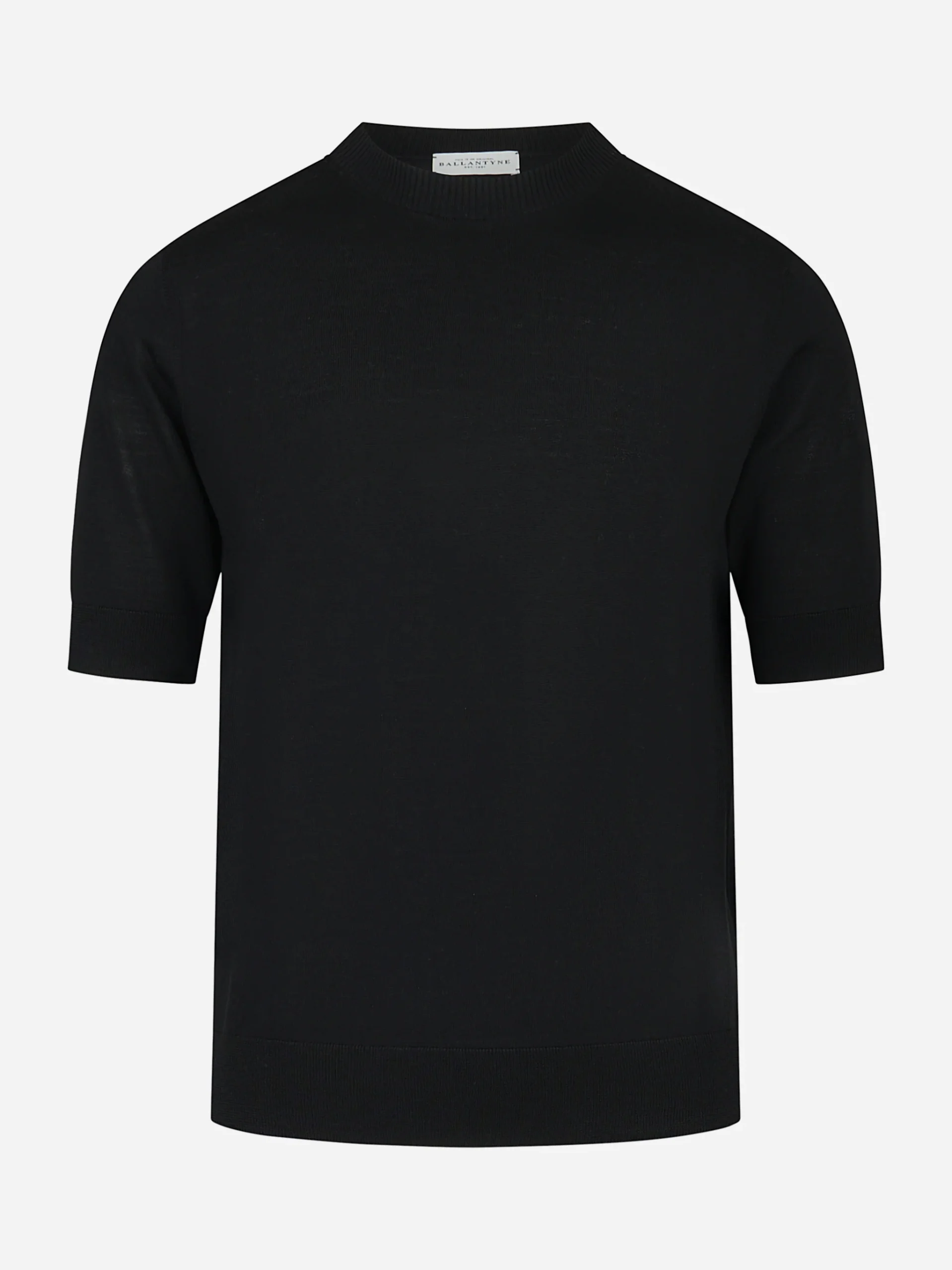 Maglia girocollo manica corta in lana finezza 16 Nera - immagine 2