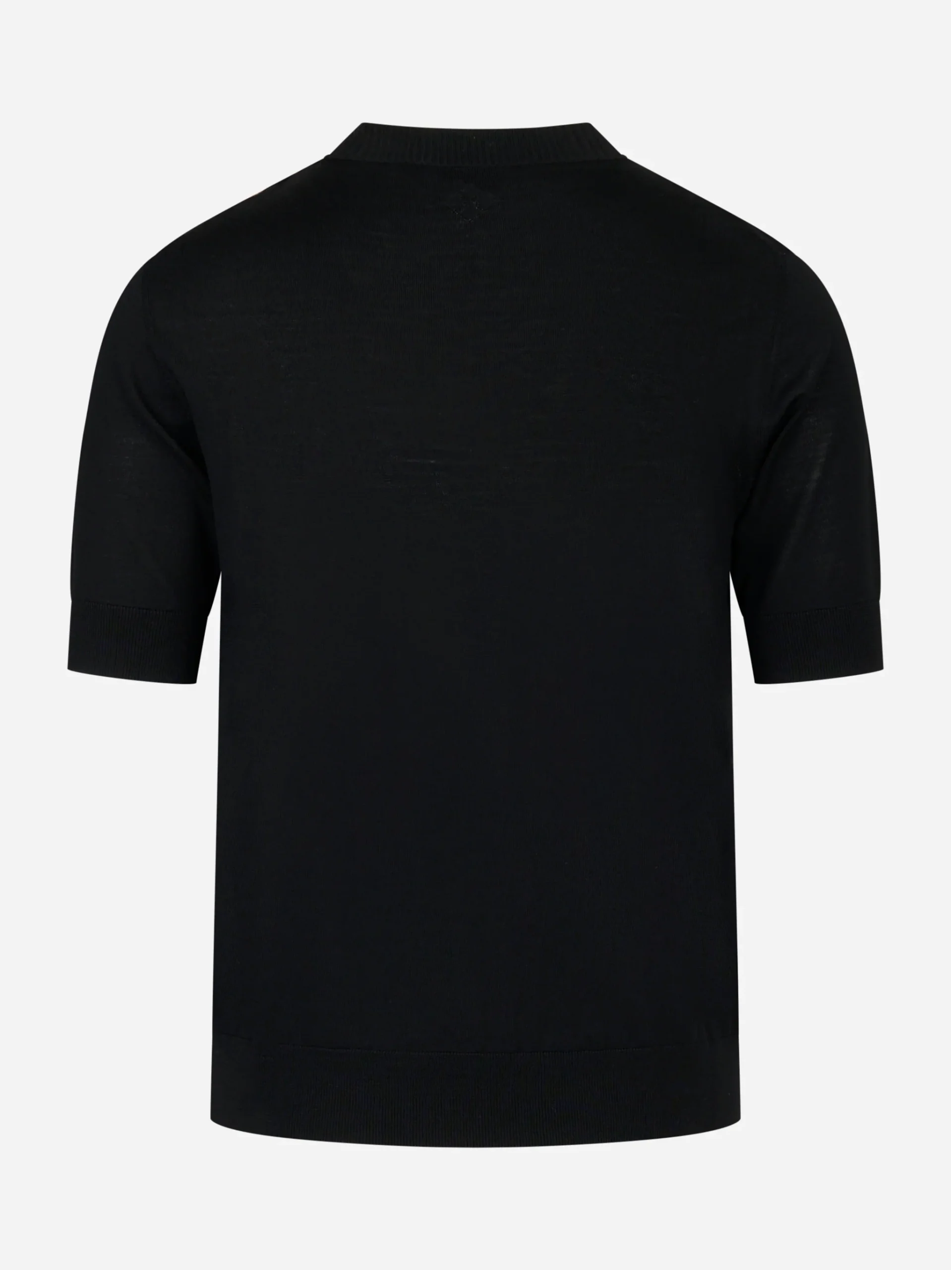 Maglia girocollo manica corta in lana finezza 16 Nera - immagine 5