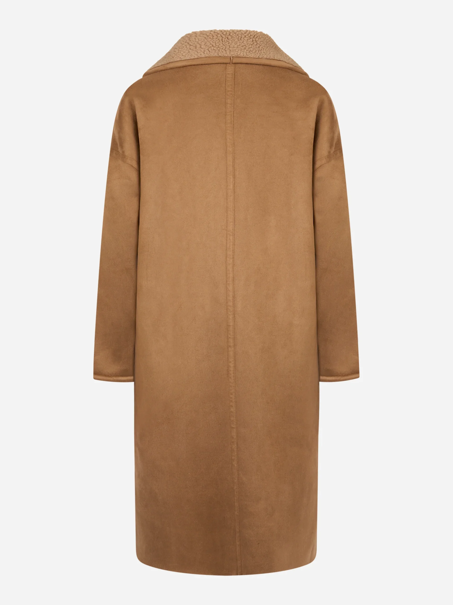 Cappotto beige con collo sciallato in eco shearling - immagine 3