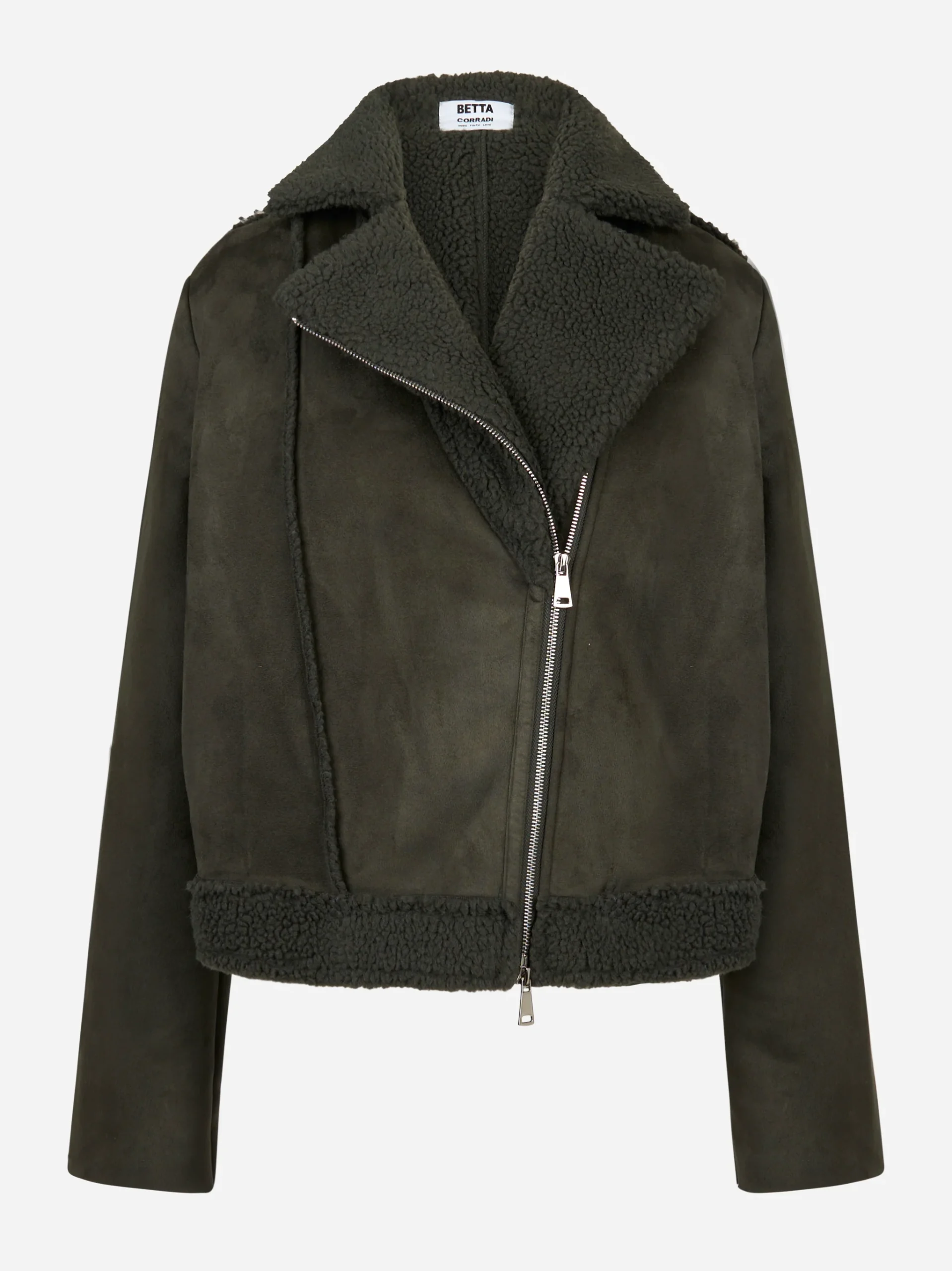 Biker verde in eco shearling