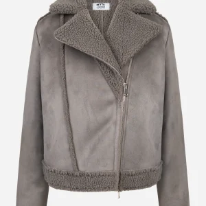 Biker grigio in eco shearling