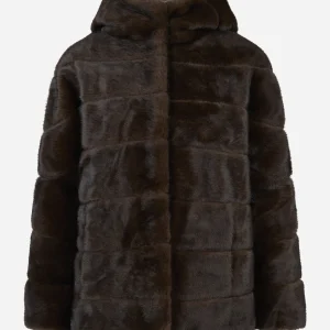 Giacca con cappuccio marrone in ecofur