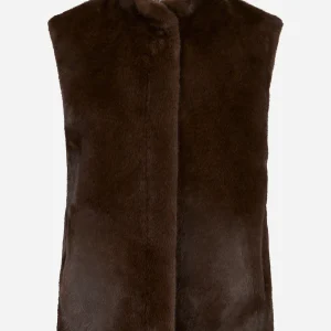 Giacca marrone smanicata in ecofur