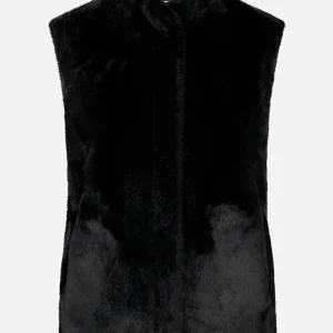 Giacca nera smanicata in ecofur