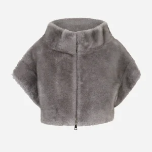 Cappa grigia con zip in ecofur