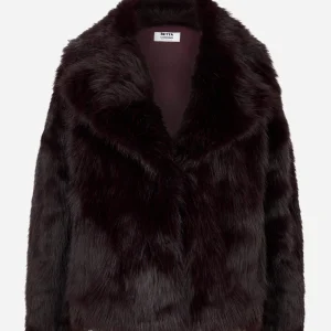 Giacca corta viola con collo aperto in ecofur