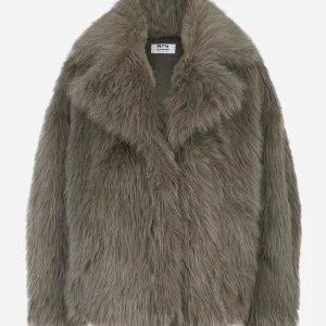 Giacca corta grigia con collo aperto in ecofur