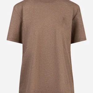 T-shirt in cotone beige con logo ricamato